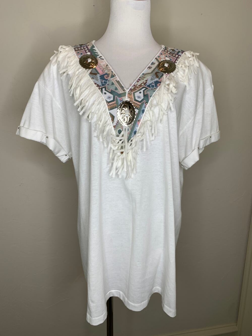 Vintage Southwest Cabochon Fringe Embellishment Festival Western Sz OSFA